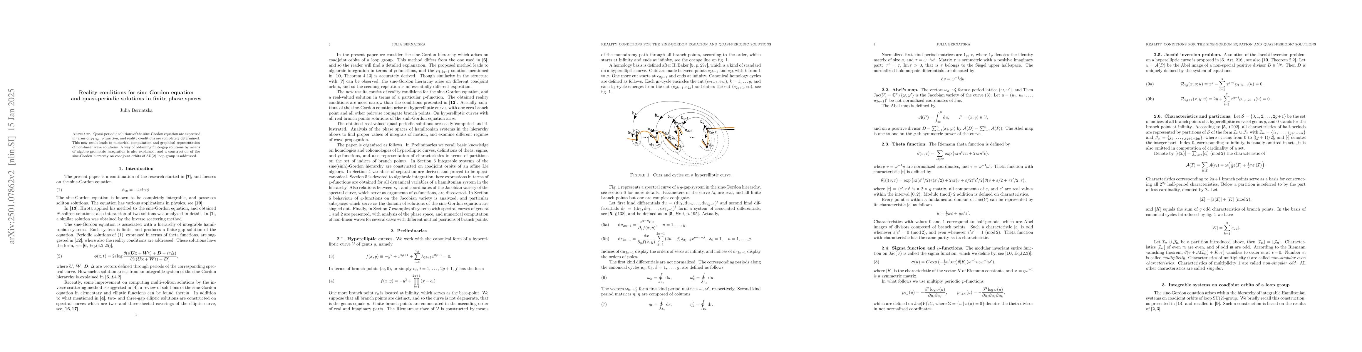 Thumbnail for Reality conditions for sine-Gordon equation and quasi-periodic solutions
  in finite phase spaces
