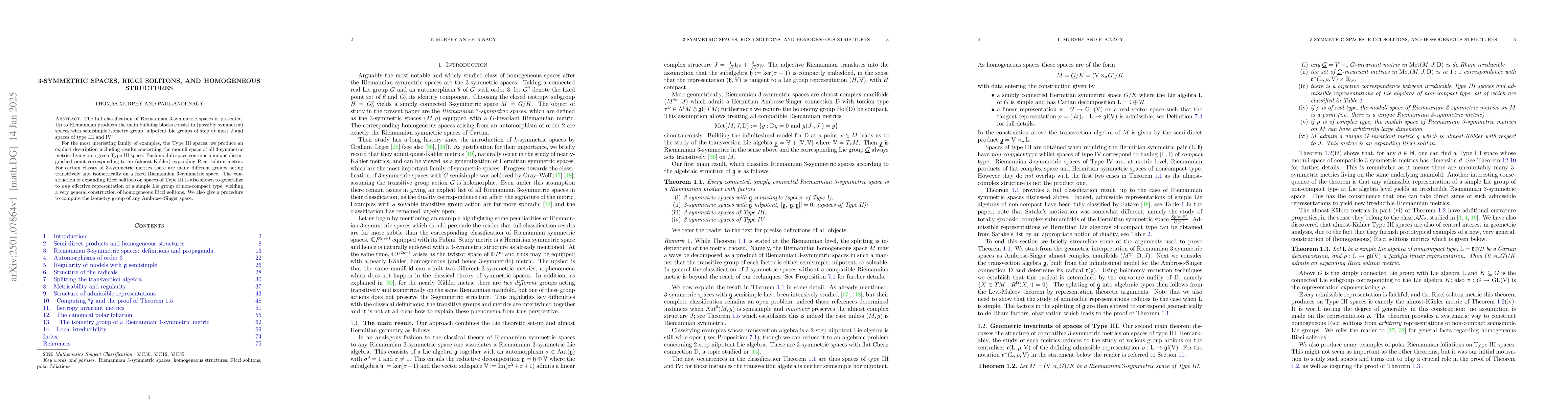 Thumbnail for 3-symmetric spaces, Ricci solitons, and homogeneous structures