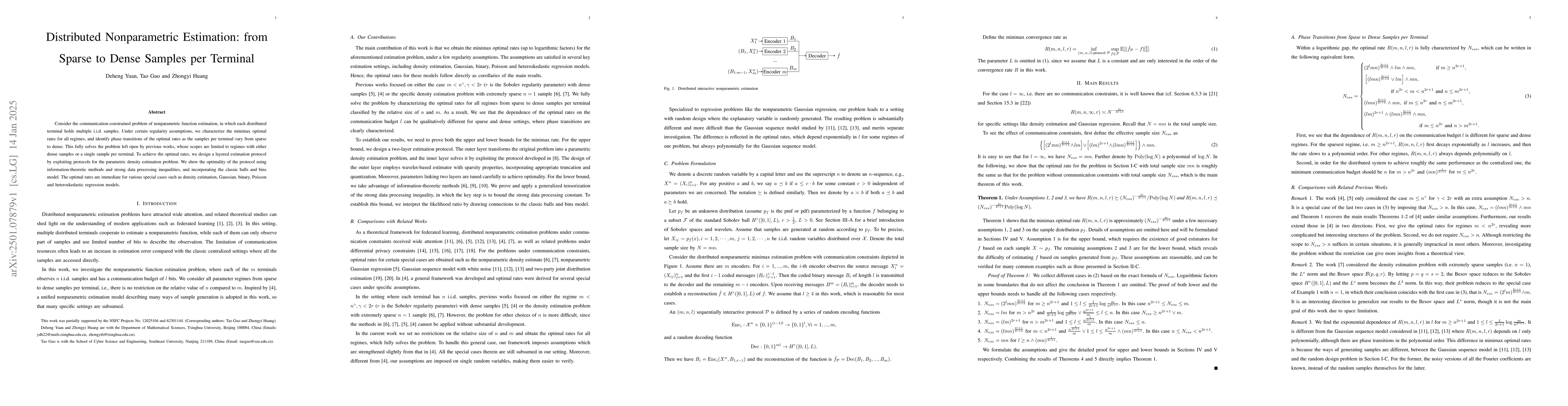 Thumbnail for Distributed Nonparametric Estimation: from Sparse to Dense Samples per
  Terminal