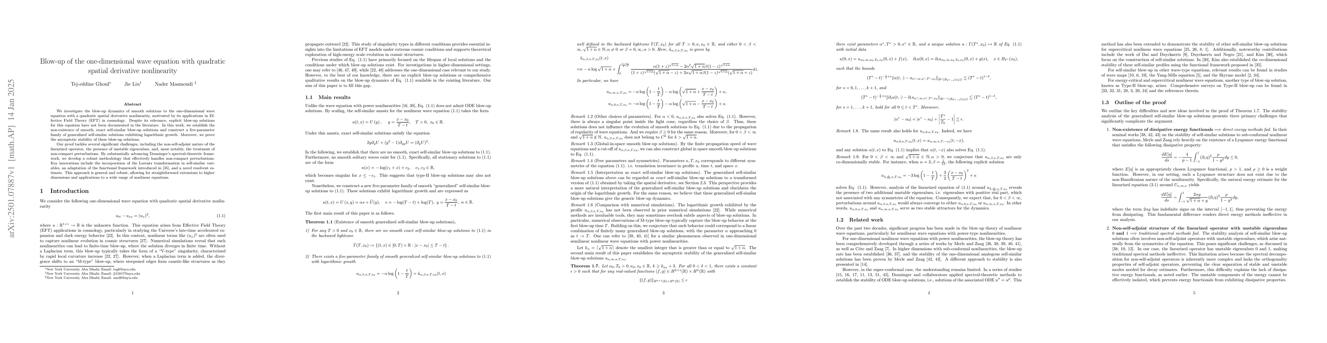 Thumbnail for Blow-up of the one-dimensional wave equation with quadratic spatial
  derivative nonlinearity