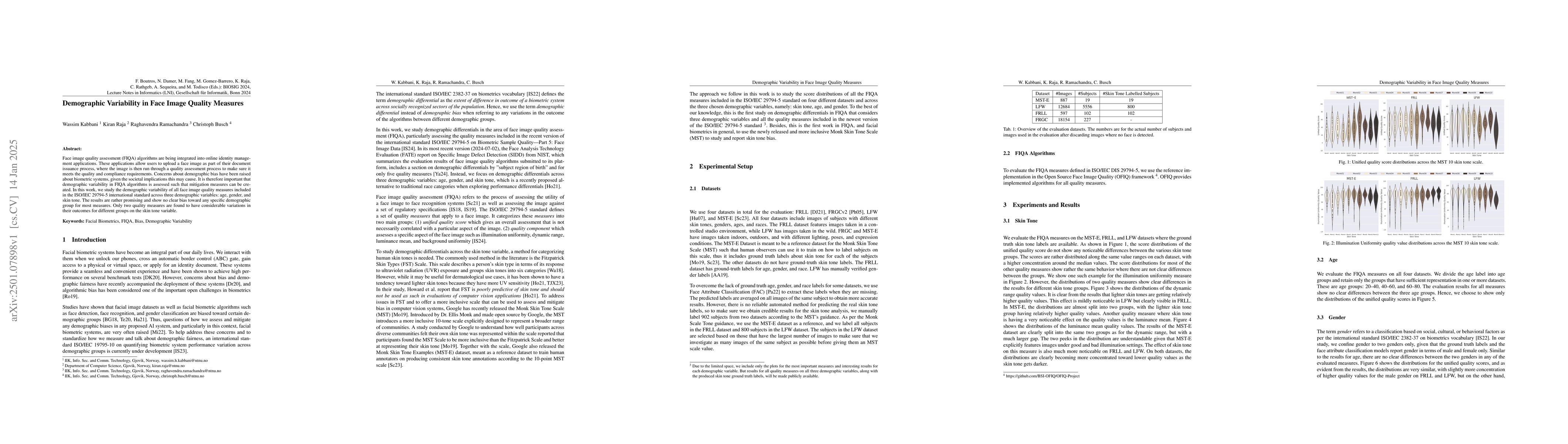 Thumbnail for Demographic Variability in Face Image Quality Measures