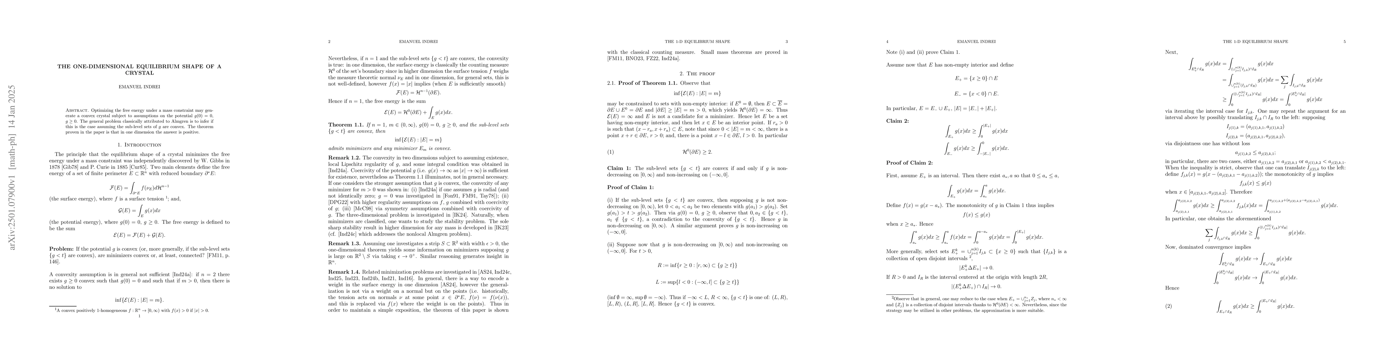 Thumbnail for The one-dimensional equilibrium shape of a crystal