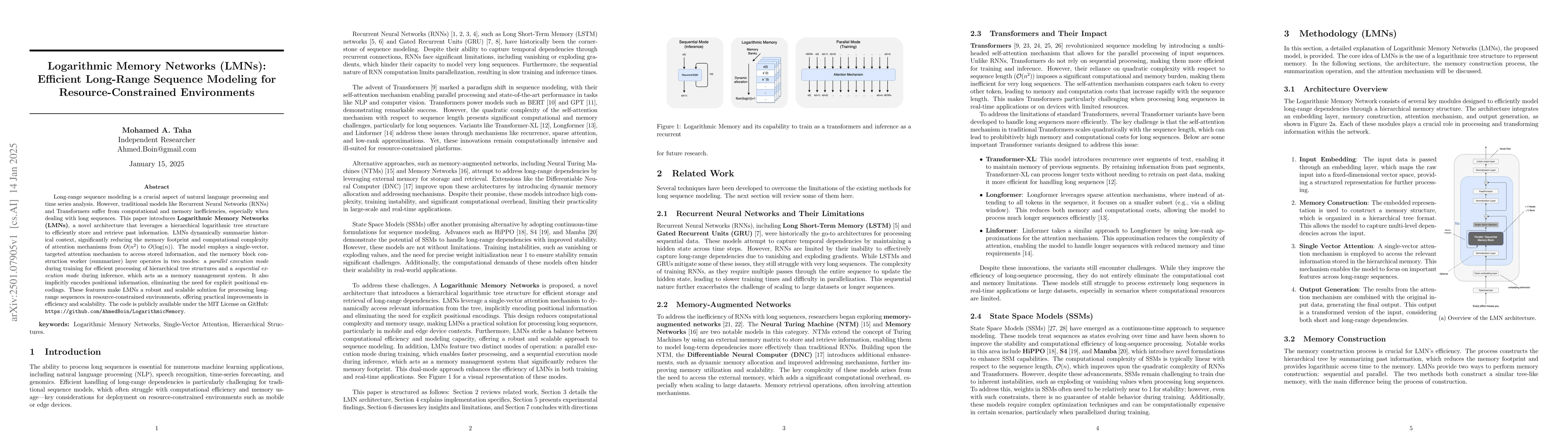 Thumbnail for Logarithmic Memory Networks (LMNs): Efficient Long-Range Sequence
  Modeling for Resource-Constrained Environments