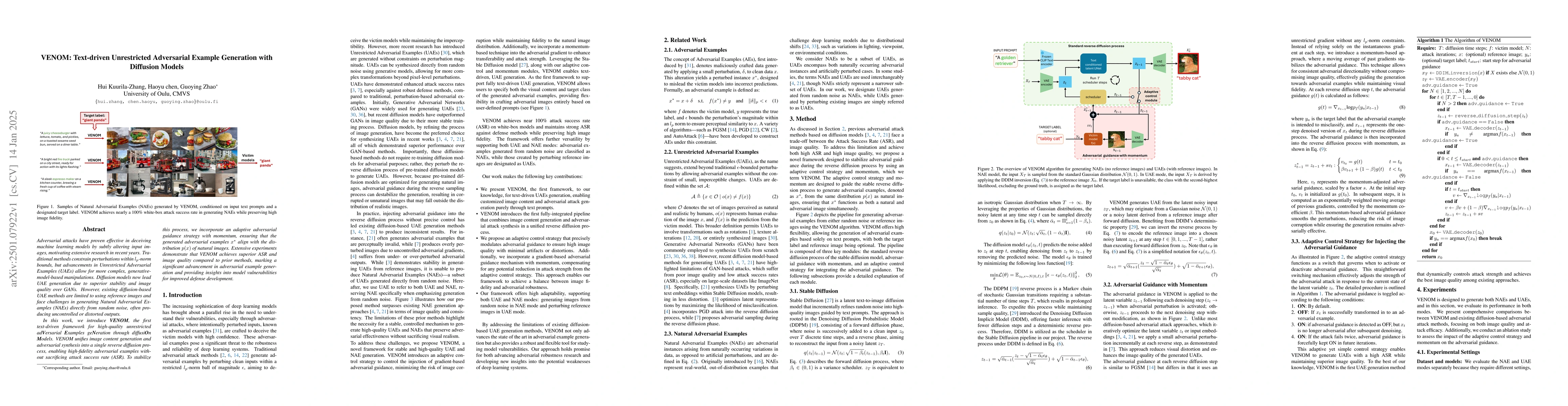 Thumbnail for VENOM: Text-driven Unrestricted Adversarial Example Generation with
  Diffusion Models