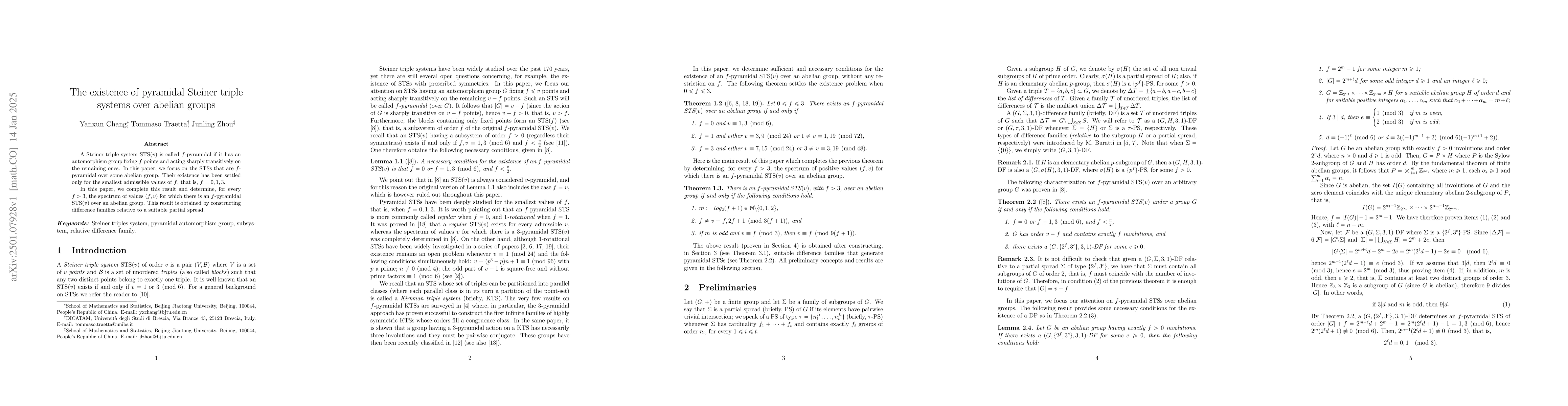 Thumbnail for The existence of pyramidal Steiner triple systems over abelian groups