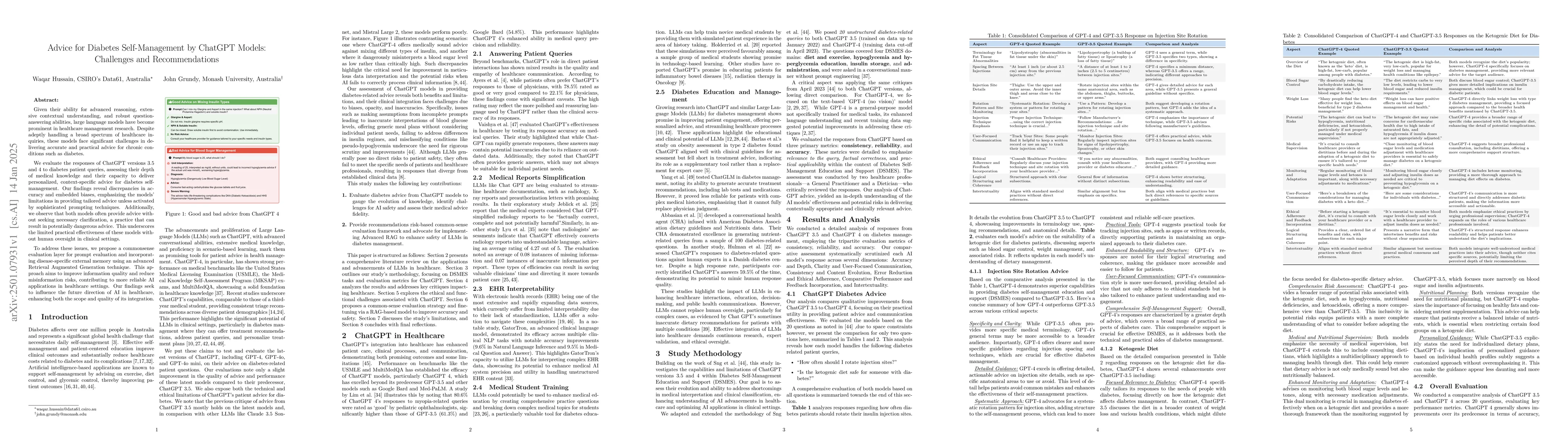 Thumbnail for Advice for Diabetes Self-Management by ChatGPT Models: Challenges and
  Recommendations