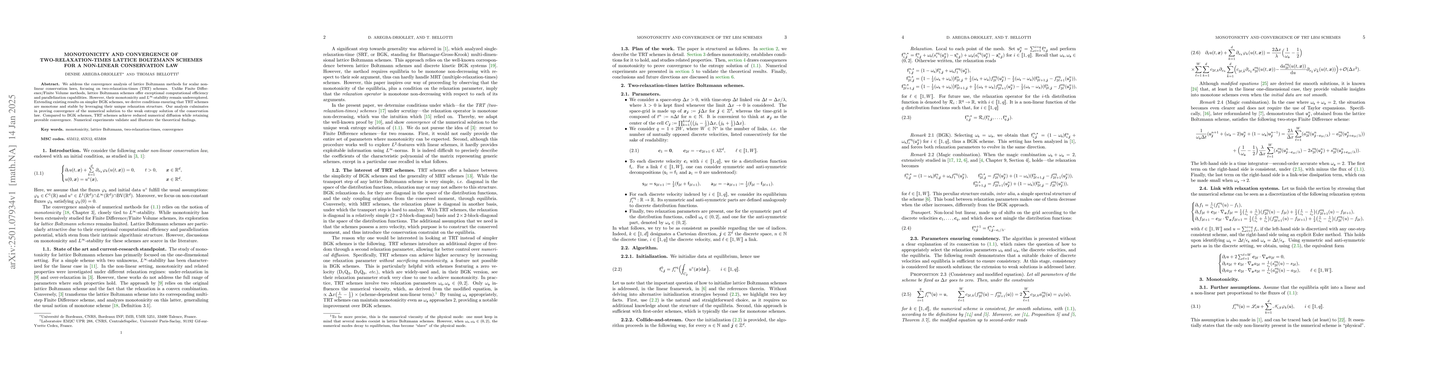 Thumbnail for Monotonicity and convergence of two-relaxation-times lattice Boltzmann
  schemes for a non-linear conservation law
