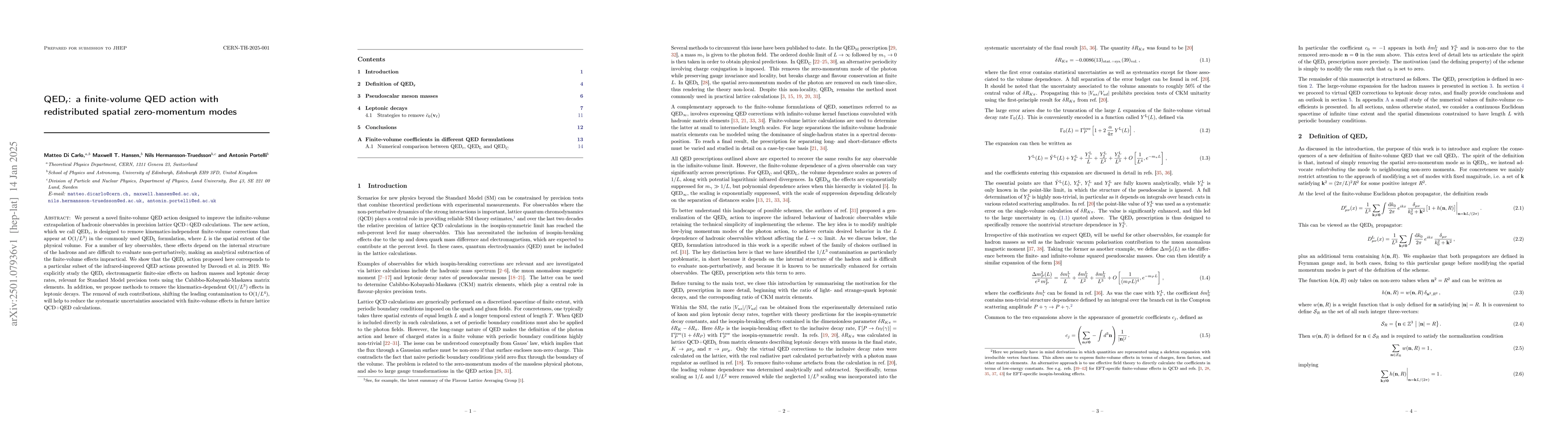 Thumbnail for QED$_\text{r}$: a finite-volume QED action with redistributed spatial
  zero-momentum modes