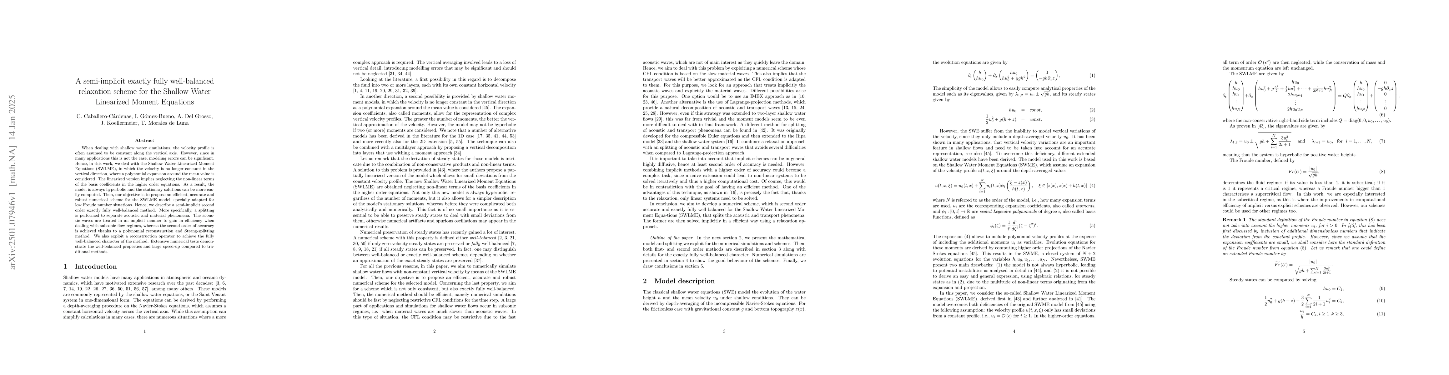Thumbnail for A semi-implicit exactly fully well-balanced relaxation scheme for the
  Shallow Water Linearized Moment Equations