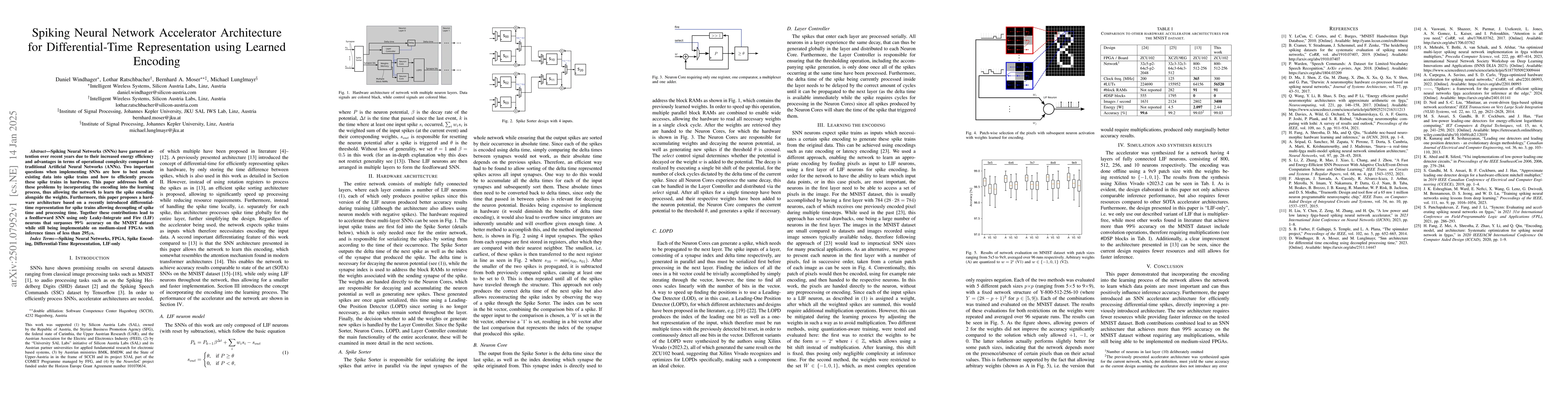 Thumbnail for Spiking Neural Network Accelerator Architecture for Differential-Time
  Representation using Learned Encoding