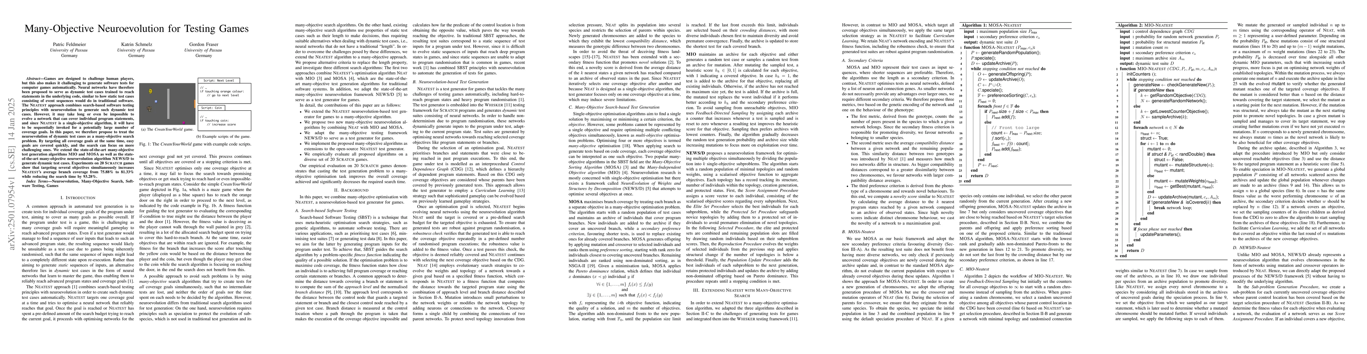 Thumbnail for Many-Objective Neuroevolution for Testing Games