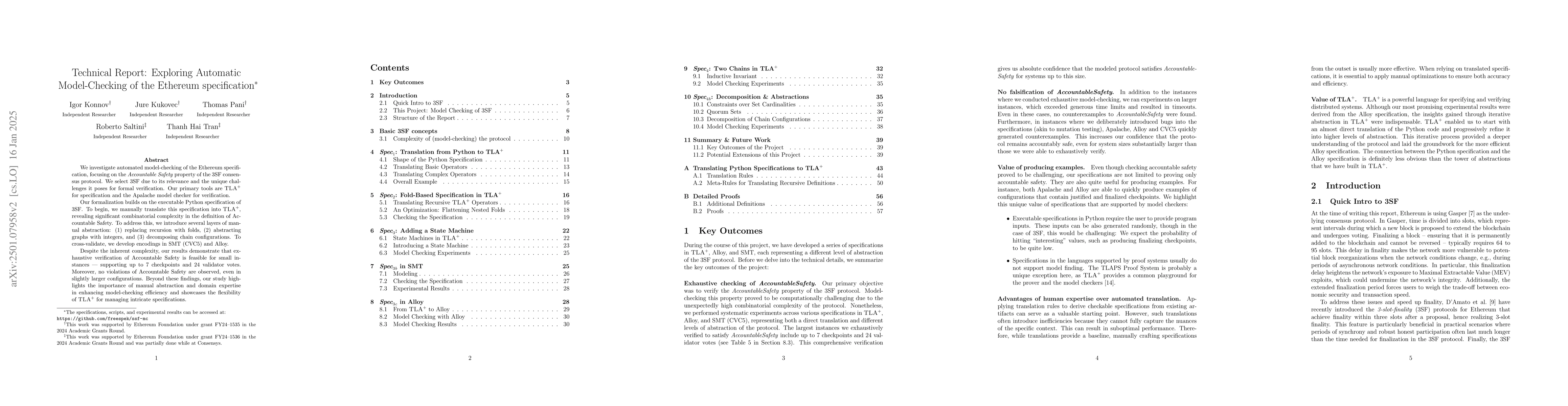 Thumbnail for Technical Report: Exploring Automatic Model-Checking of the Ethereum
  specification