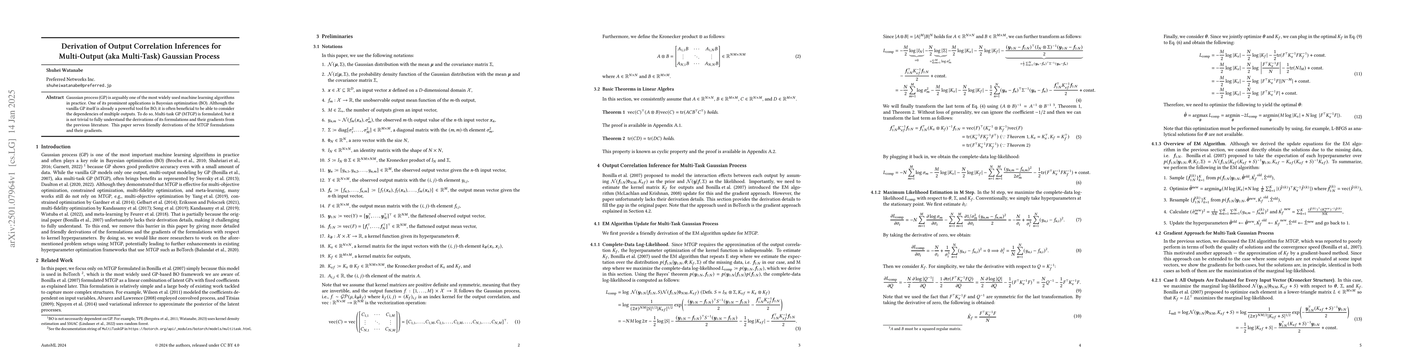Thumbnail for Derivation of Output Correlation Inferences for Multi-Output (aka
  Multi-Task) Gaussian Process