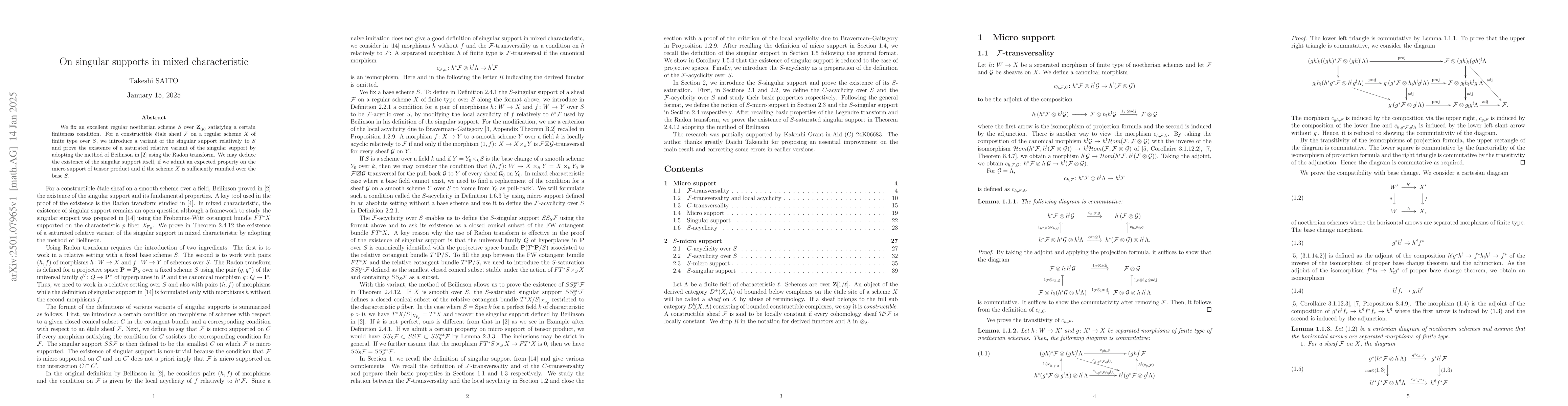 Thumbnail for On singular supports in mixed characteristic