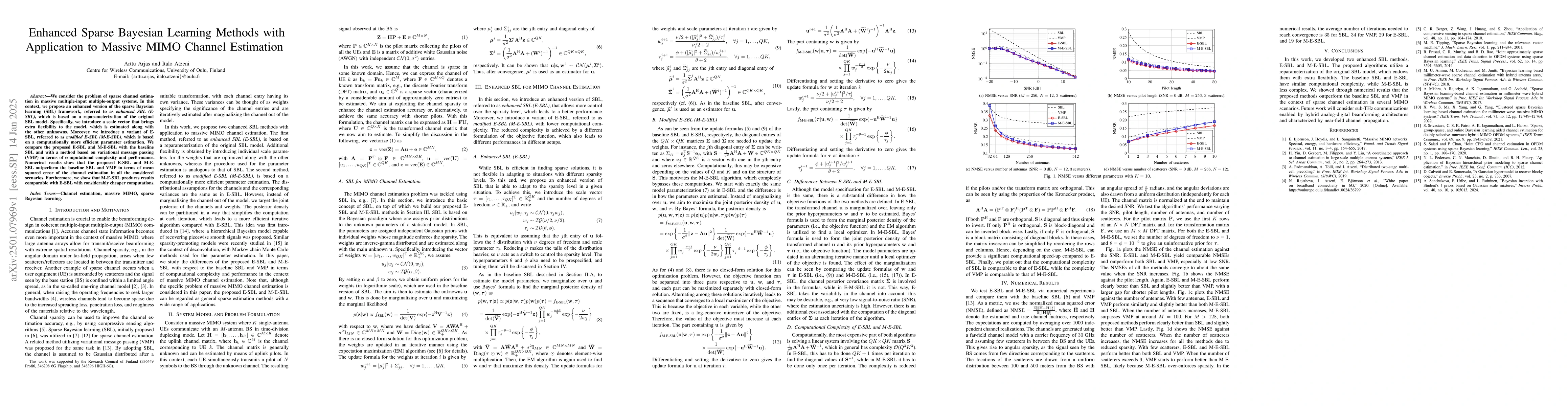 Thumbnail for Enhanced Sparse Bayesian Learning Methods with Application to Massive
  MIMO Channel Estimation