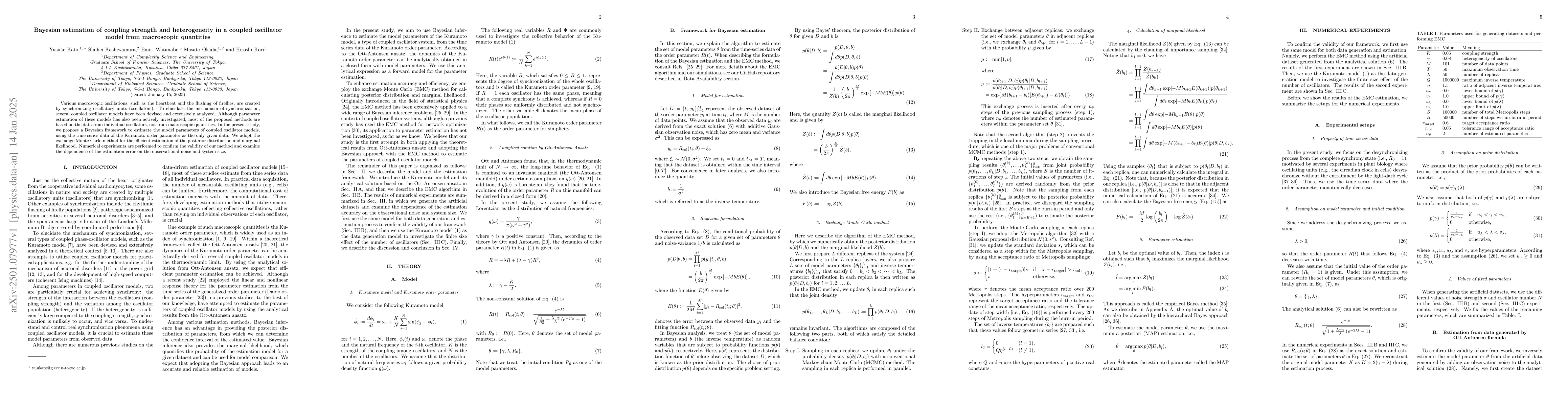 Thumbnail for Bayesian estimation of coupling strength and heterogeneity in a coupled
  oscillator model from macroscopic quantities