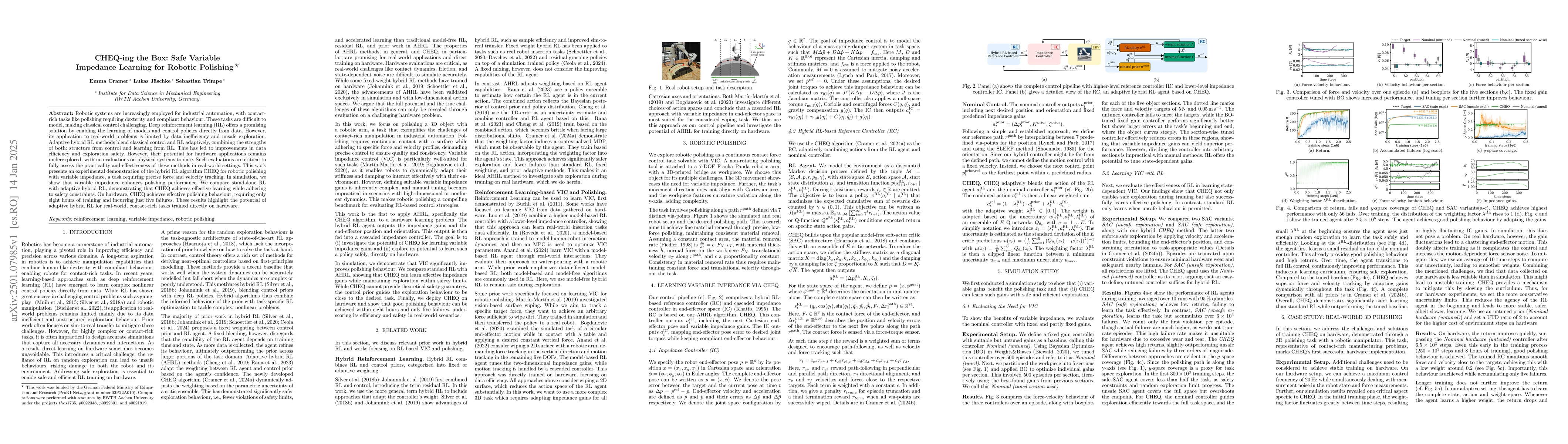 Thumbnail for CHEQ-ing the Box: Safe Variable Impedance Learning for Robotic Polishing