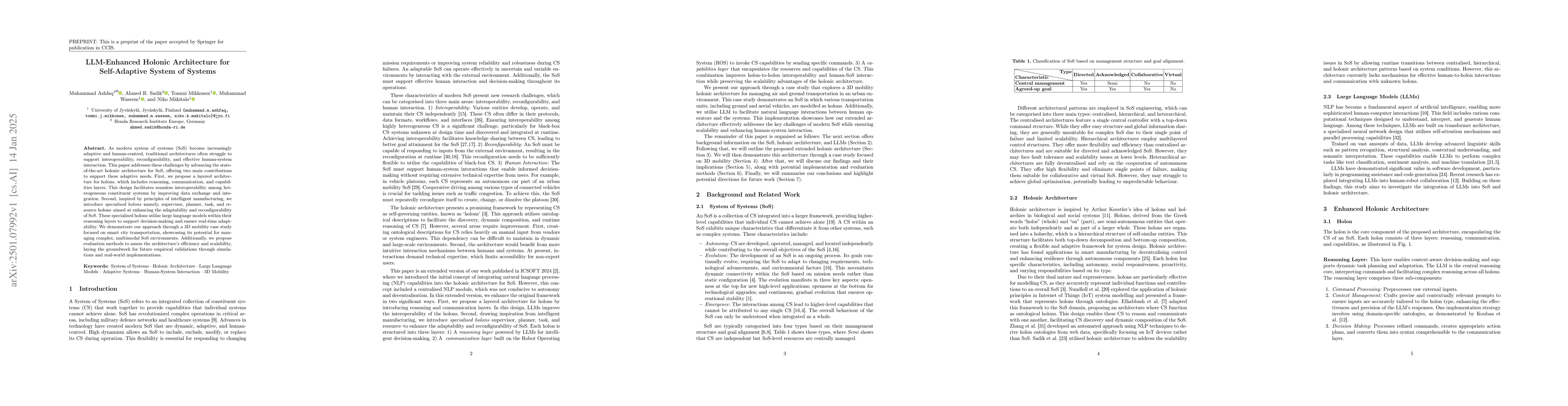 Thumbnail for LLM-Ehnanced Holonic Architecture for Ad-Hoc Scalable SoS