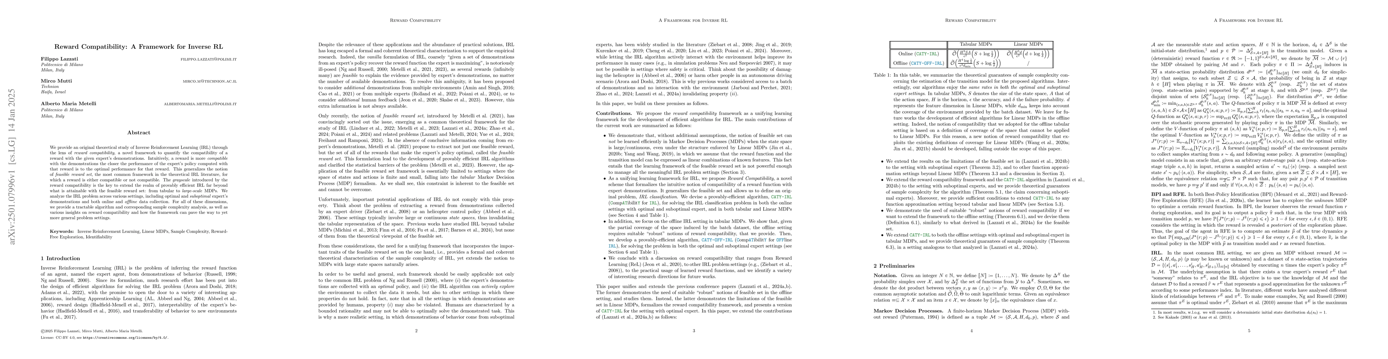 Thumbnail for Reward Compatibility: A Framework for Inverse RL