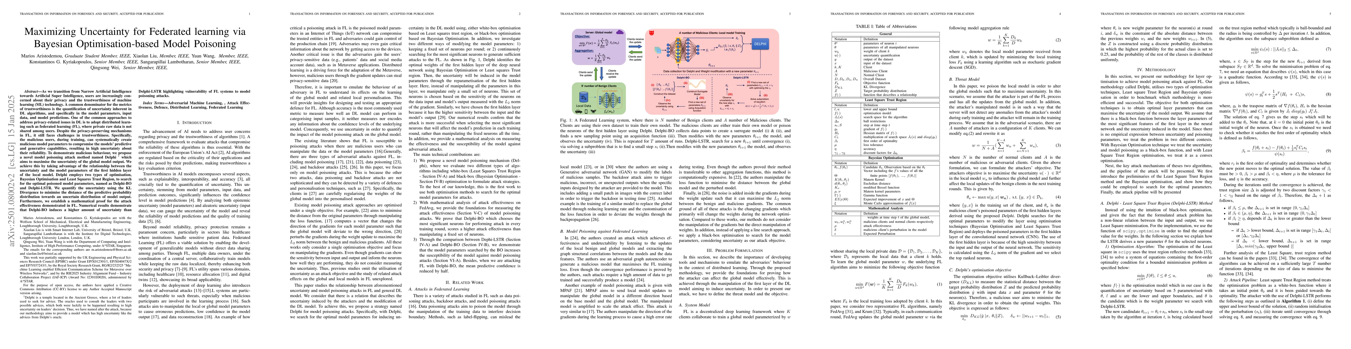 Thumbnail for Maximizing Uncertainty for Federated learning via Bayesian
  Optimisation-based Model Poisoning