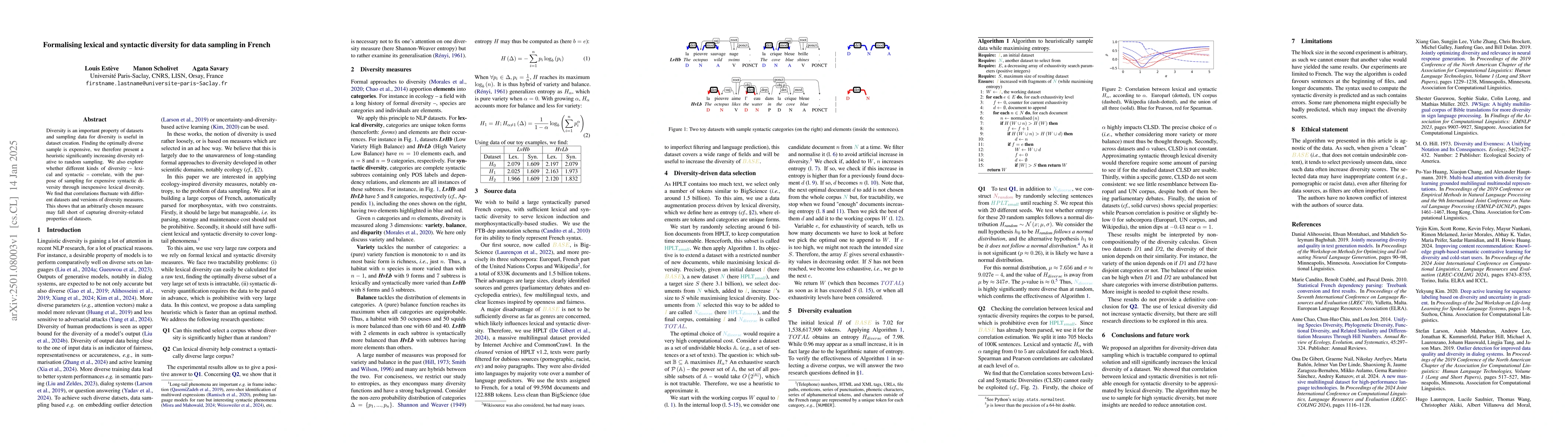 Thumbnail for Formalising lexical and syntactic diversity for data sampling in French