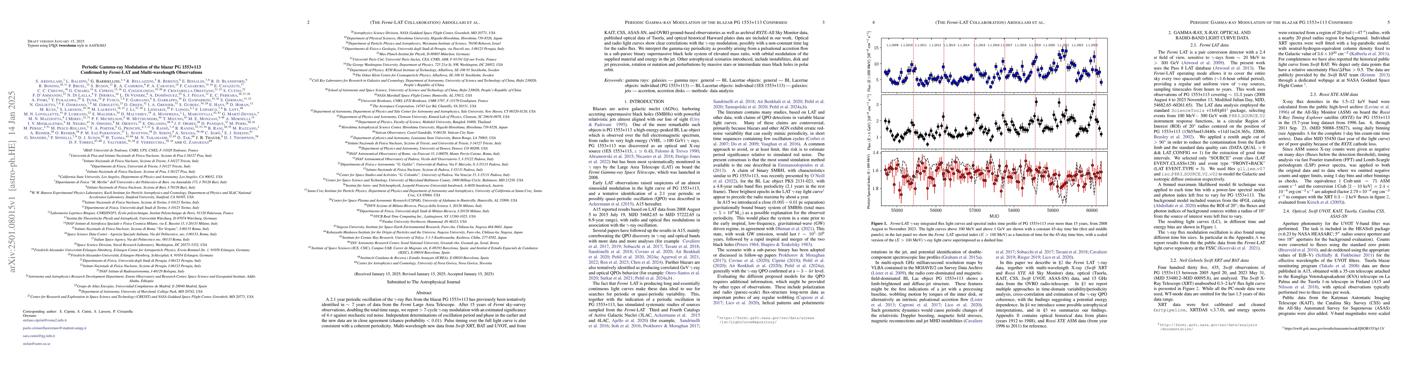 Thumbnail for Periodic Gamma-ray Modulation of the blazar PG 1553+113 Confirmed by
  Fermi-LAT and Multi-wavelength Observations