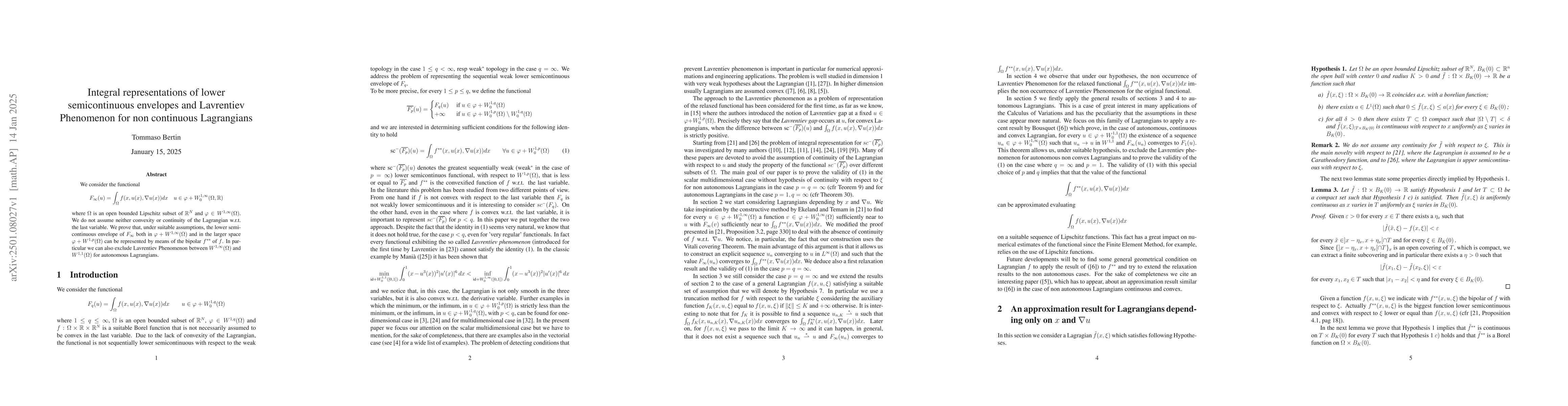 Thumbnail for Integral representations of lower semicontinuous envelopes and
  Lavrentiev Phenomenon for non continuous Lagrangians