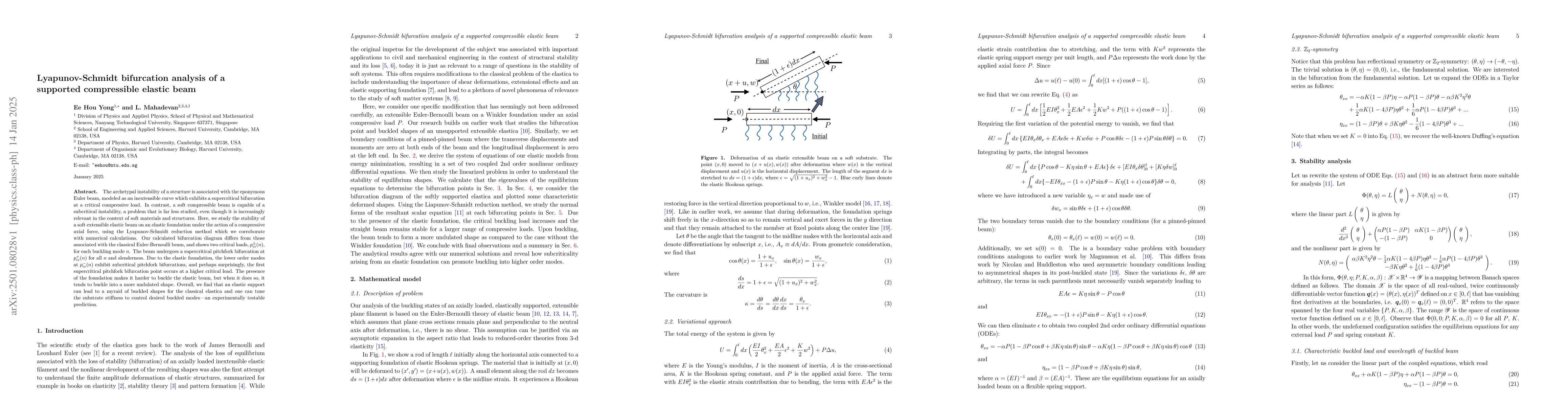 Thumbnail for Lyapunov-Schmidt bifurcation analysis of a supported compressible
  elastic beam