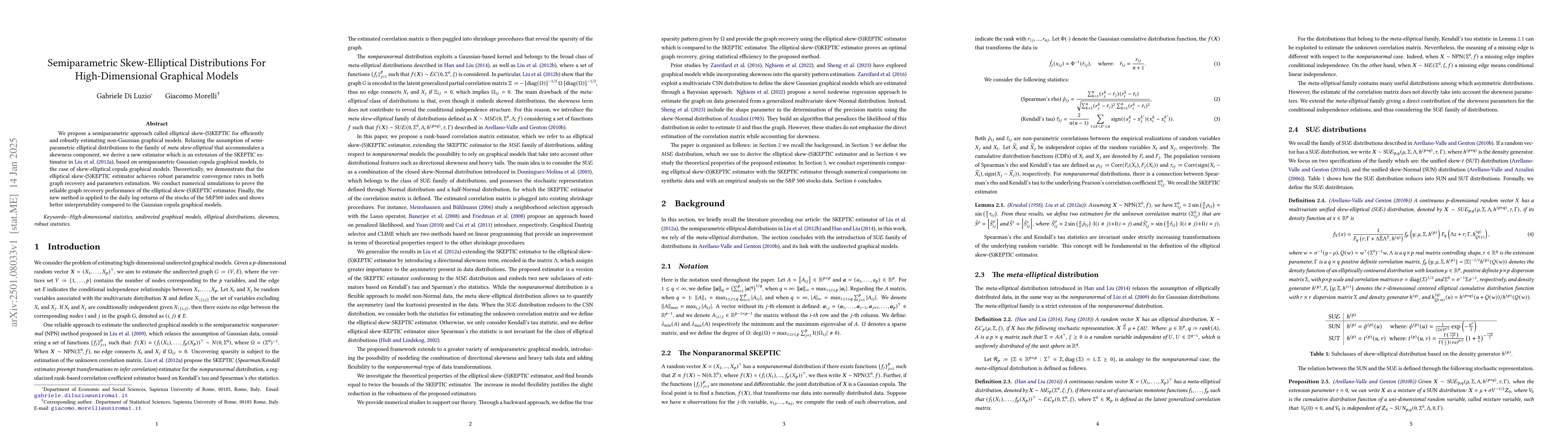 Thumbnail for Semiparametric Skew-Elliptical Distributions For High-Dimensional
  Graphical Models