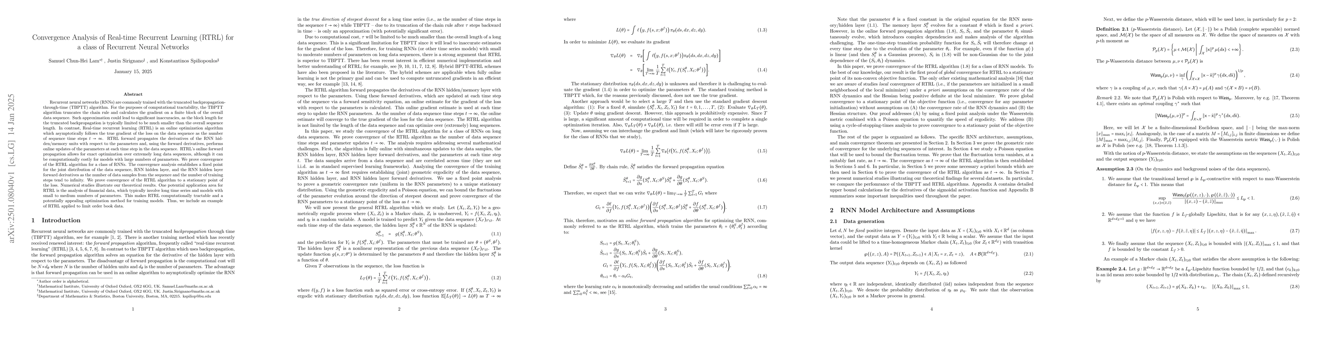 Thumbnail for Convergence Analysis of Real-time Recurrent Learning (RTRL) for a class
  of Recurrent Neural Networks