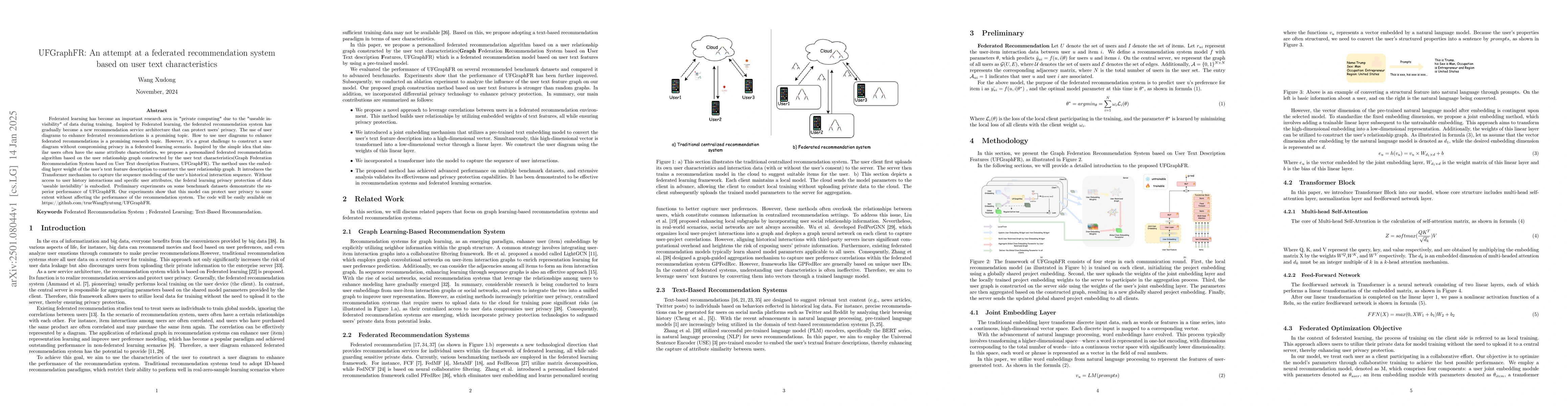 Thumbnail for UFGraphFR: An attempt at a federated recommendation system based on user
  text characteristics