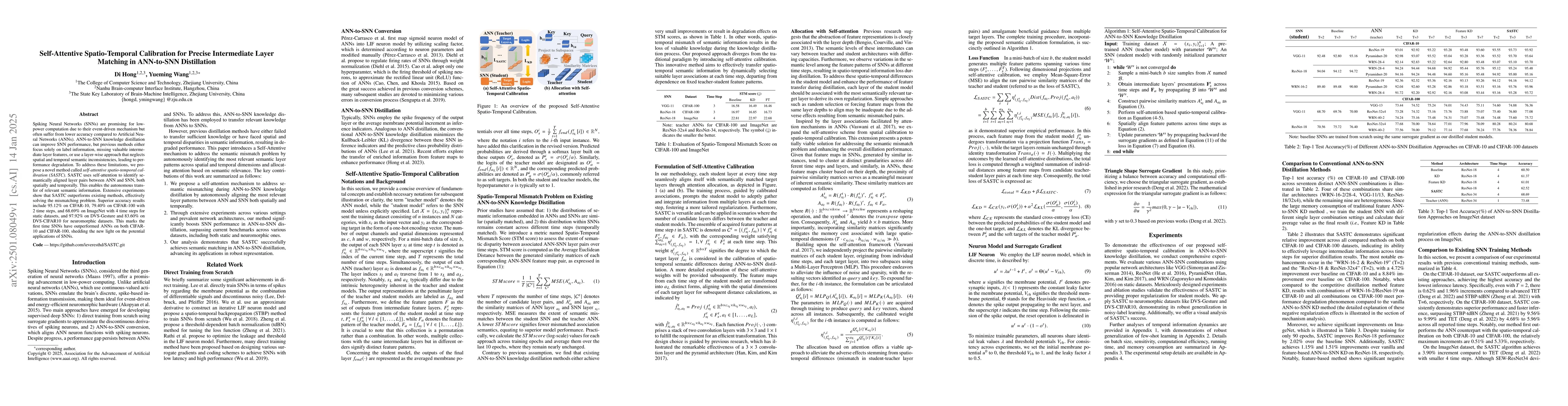 Thumbnail for Self-Attentive Spatio-Temporal Calibration for Precise Intermediate
  Layer Matching in ANN-to-SNN Distillation