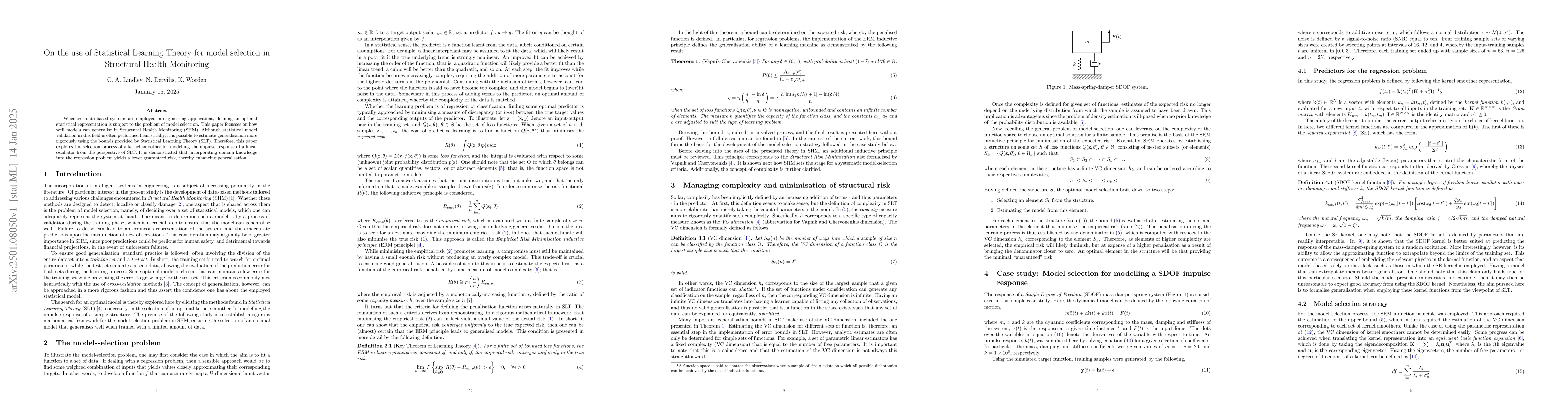 Thumbnail for On the use of Statistical Learning Theory for model selection in
  Structural Health Monitoring