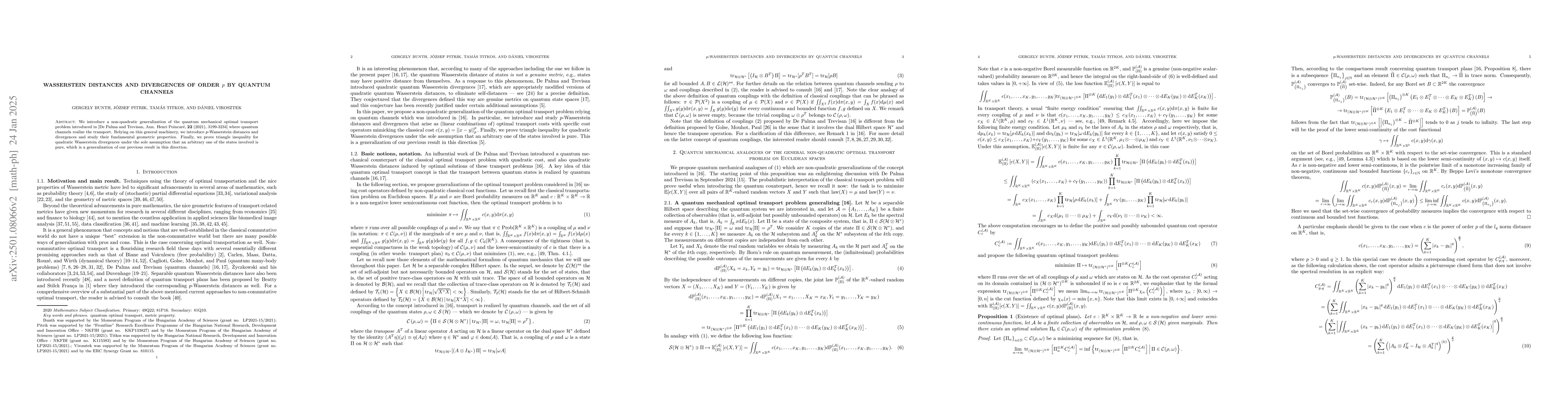 Thumbnail for Wasserstein distances and divergences of order $p$ by quantum channels