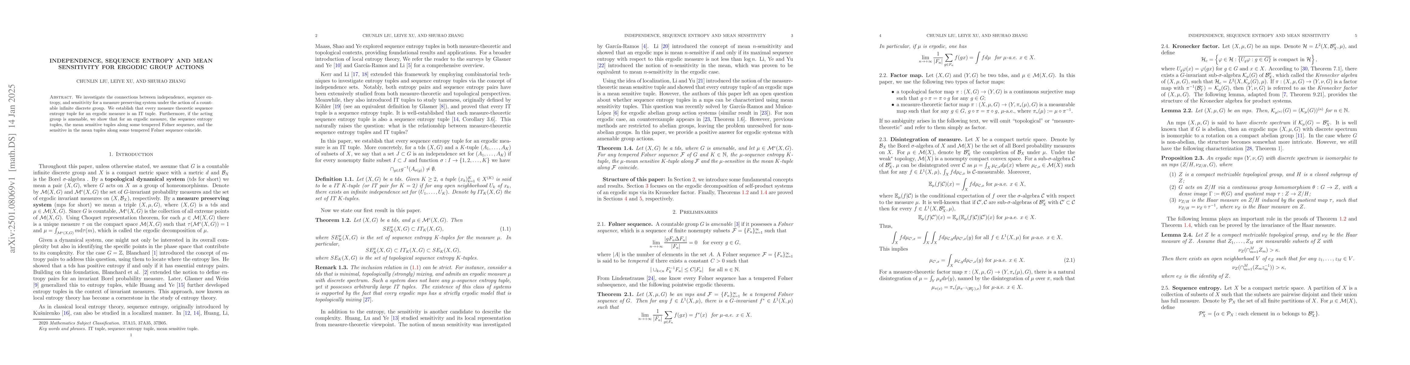 Thumbnail for Independence, sequence entropy and mean sensitivity for ergodic group
  actions