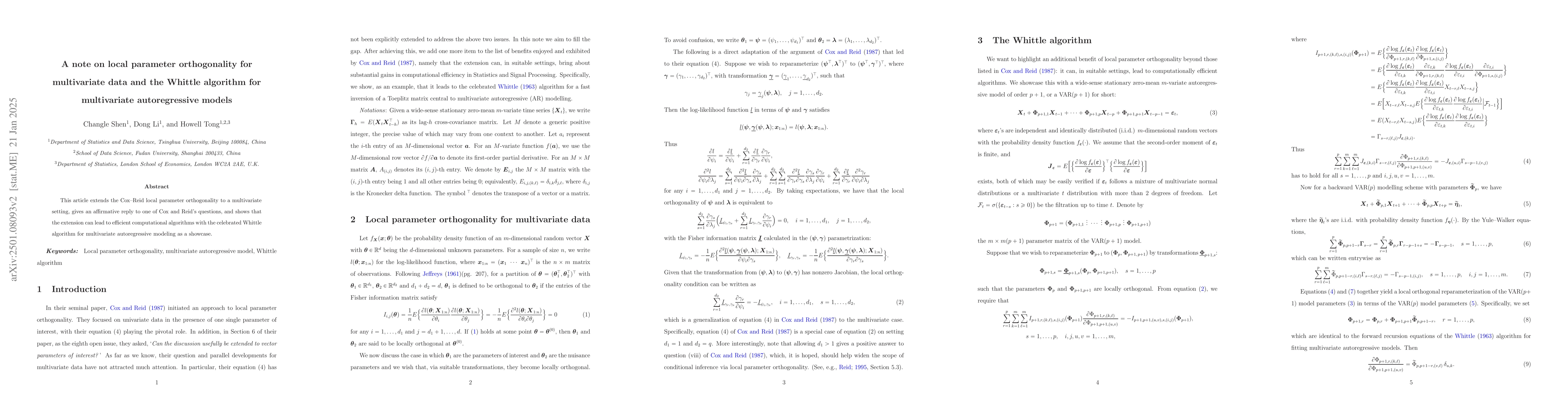 Thumbnail for A note on local parameter orthogonality for multivariate data and the
  Whittle algorithm for multivariate autoregressive models