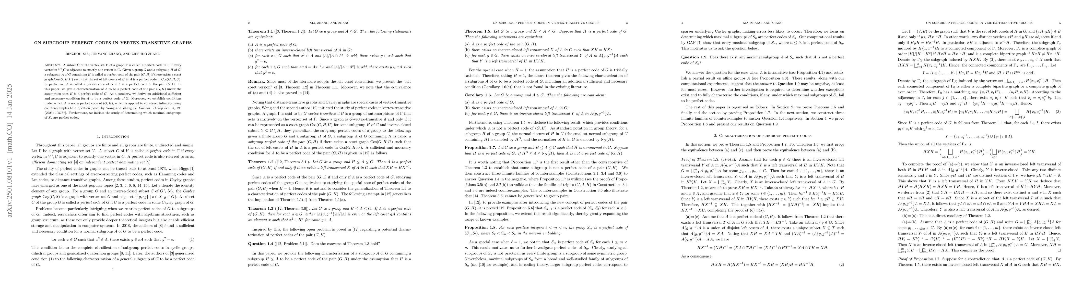 Thumbnail for On subgroup perfect codes in vertex-transitive graphs