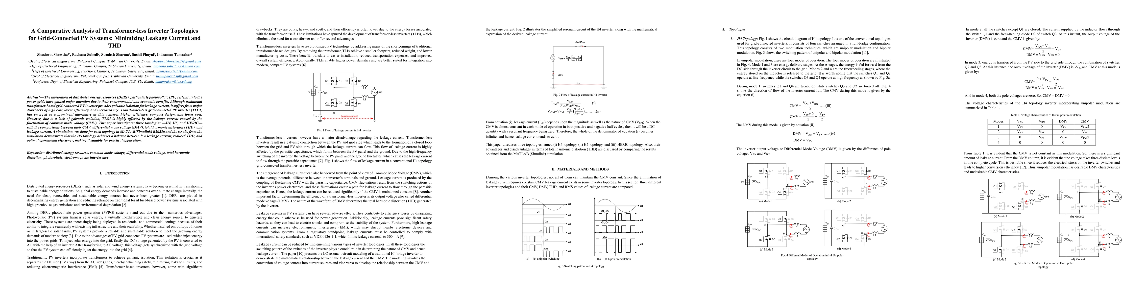 Thumbnail for A Comparative Analysis of Transformer-less Inverter Topologies for
  Grid-Connected PV Systems: Minimizing Leakage Current and THD