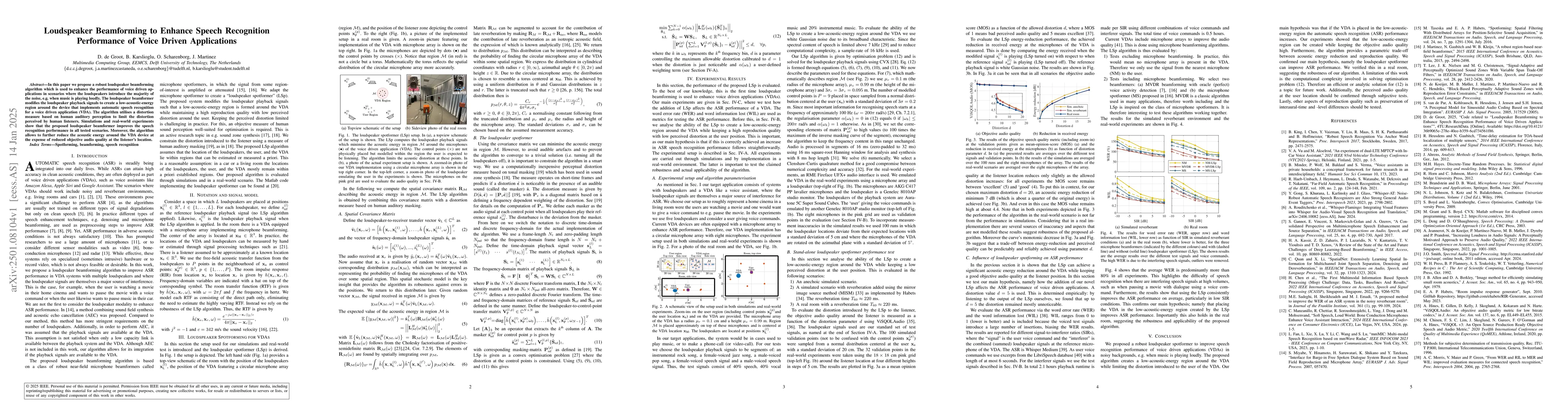 Thumbnail for Loudspeaker Beamforming to Enhance Speech Recognition Performance of
  Voice Driven Applications