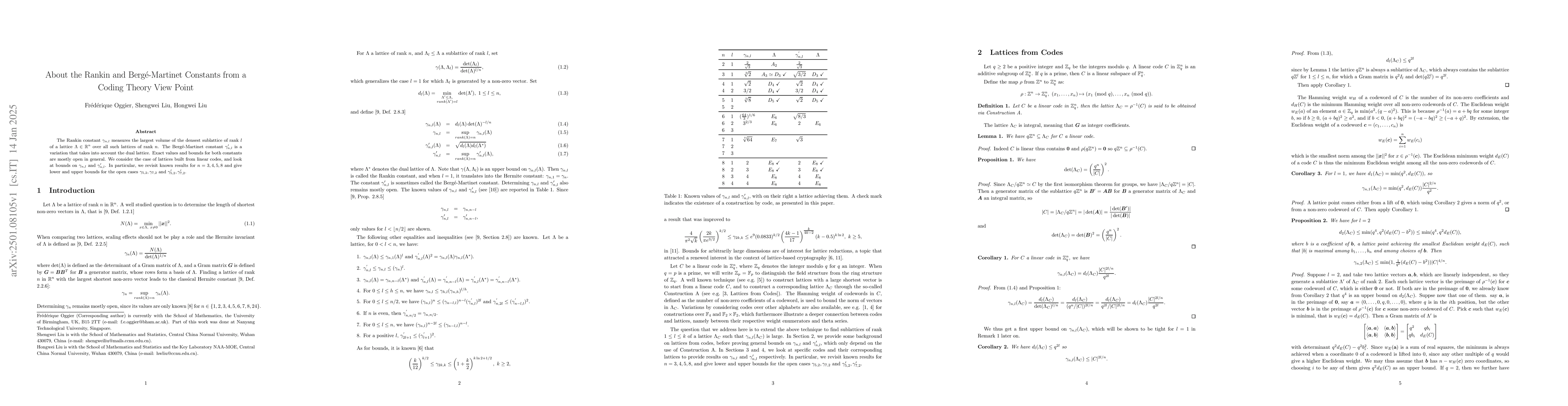 Thumbnail for About the Rankin and Bergé-Martinet Constants from a Coding Theory
  View Point