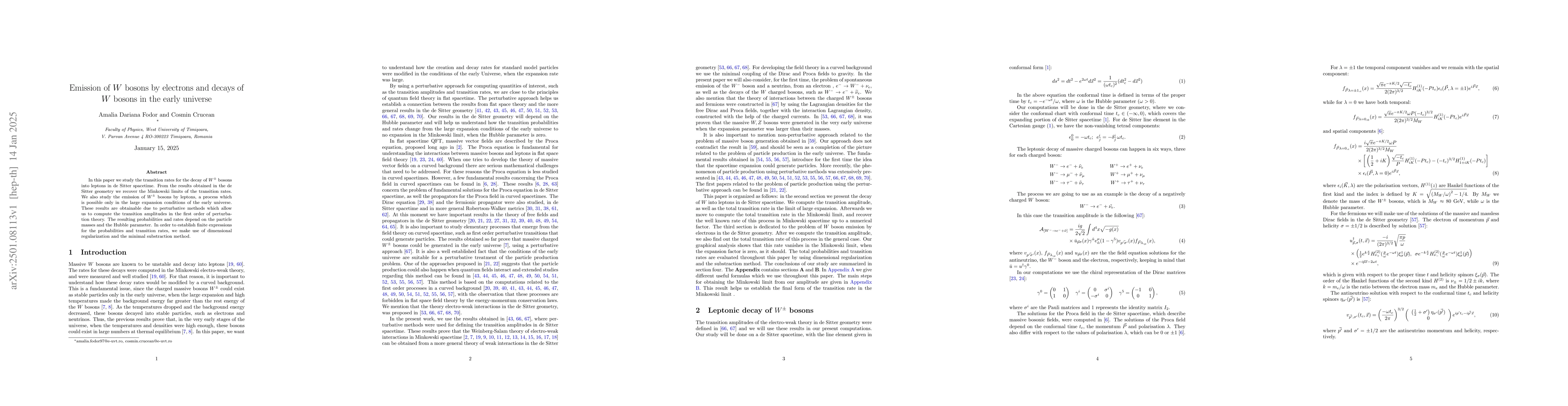 Thumbnail for Emission of $W$ bosons by electrons and decays of $W$ bosons in the
  early universe
