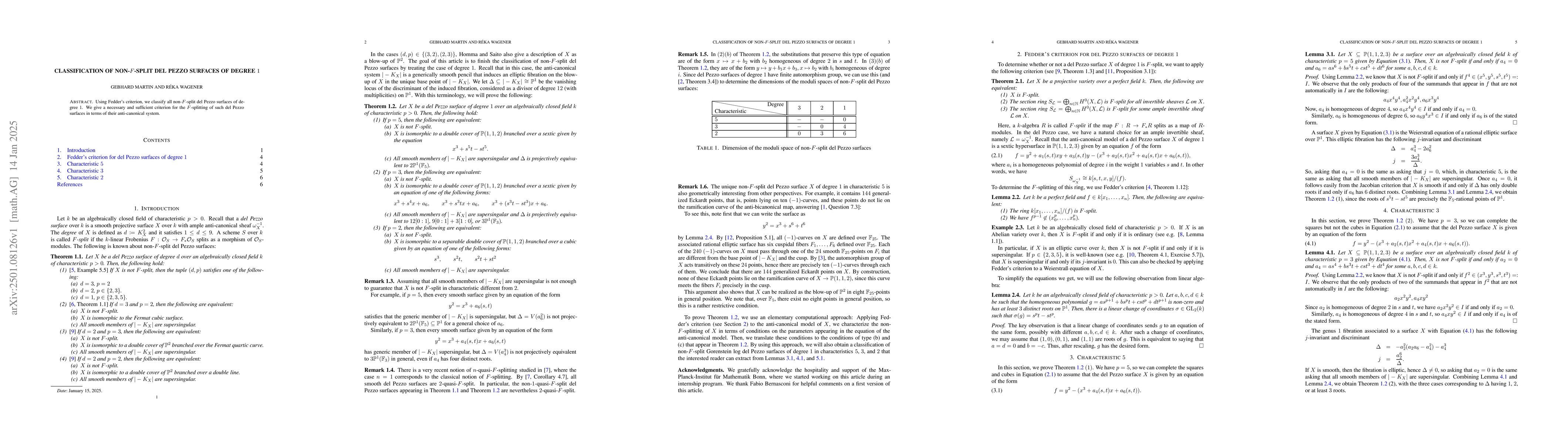 Thumbnail for Classification of non-$F$-split del Pezzo surfaces of degree $1$