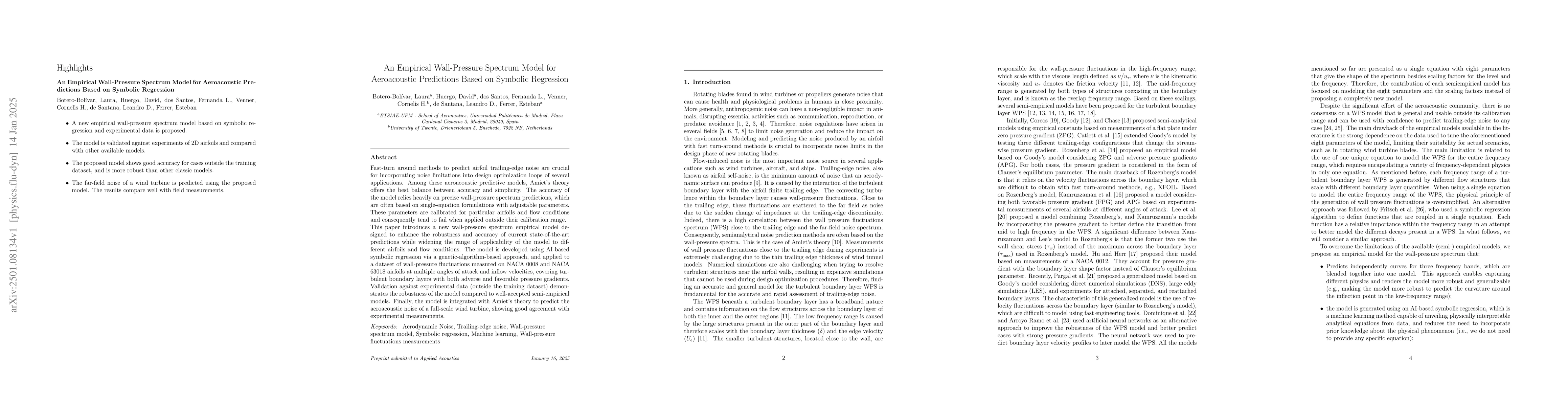 Thumbnail for An Empirical Wall-Pressure Spectrum Model for Aeroacoustic Predictions
  Based on Symbolic Regression