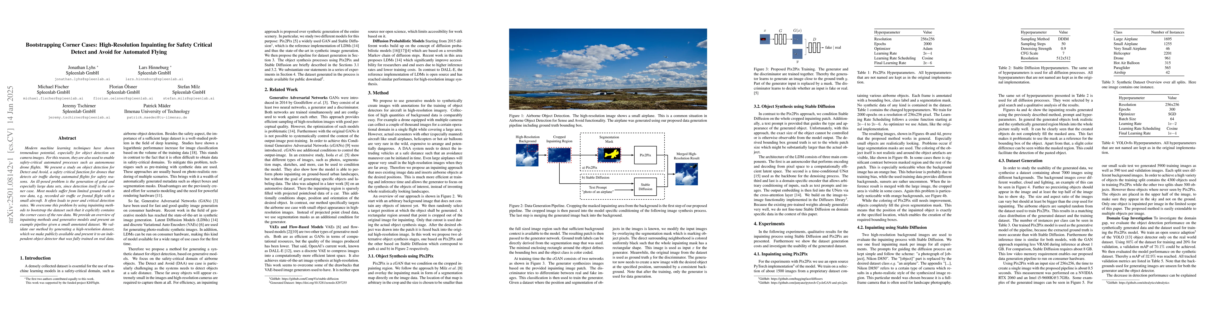 Thumbnail for Bootstrapping Corner Cases: High-Resolution Inpainting for Safety
  Critical Detect and Avoid for Automated Flying