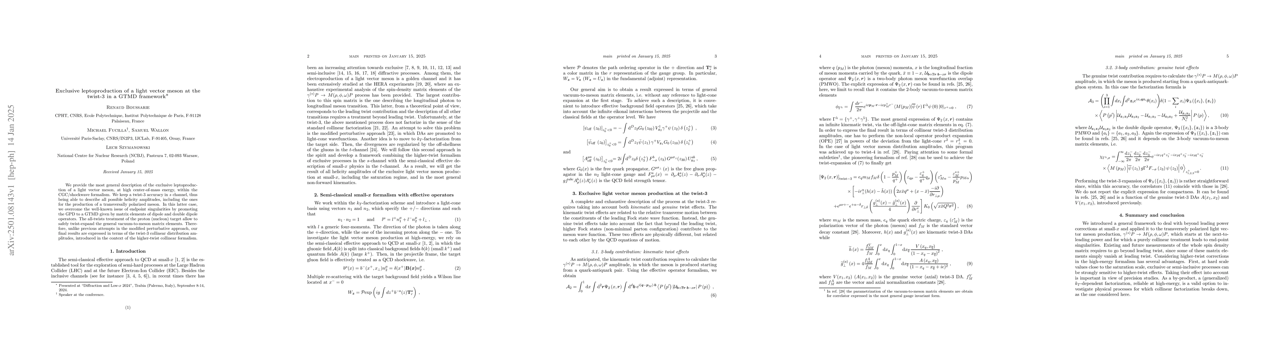 Thumbnail for Exclusive leptoproduction of a light vector meson at the twist-3 in a
  GTMD framework