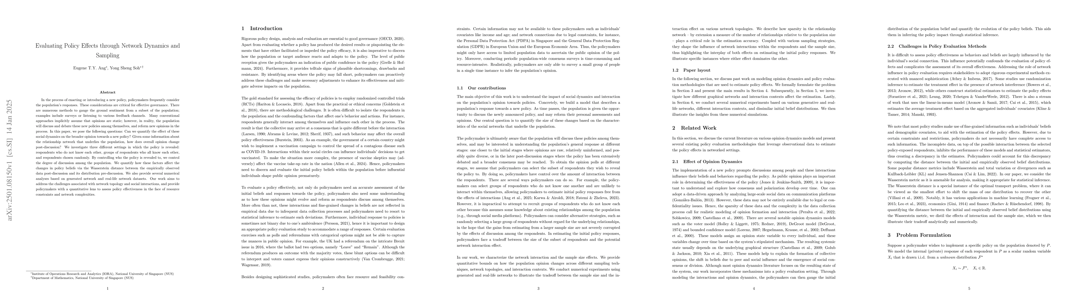 Thumbnail for Evaluating Policy Effects through Network Dynamics and Sampling