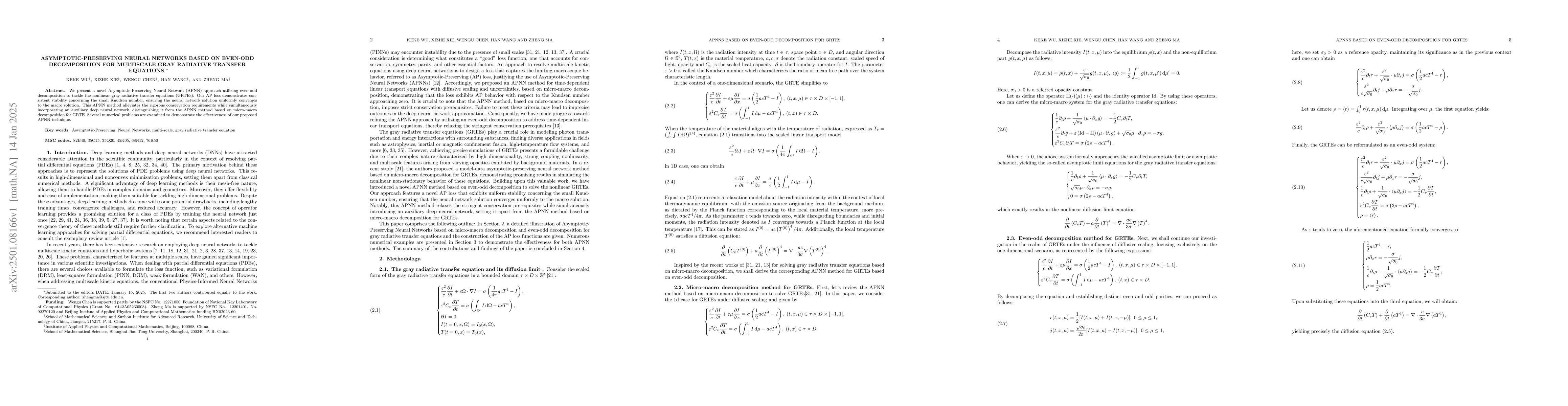 Thumbnail for Asymptotic-Preserving Neural Networks based on Even-odd Decomposition
  for Multiscale Gray Radiative Transfer Equations