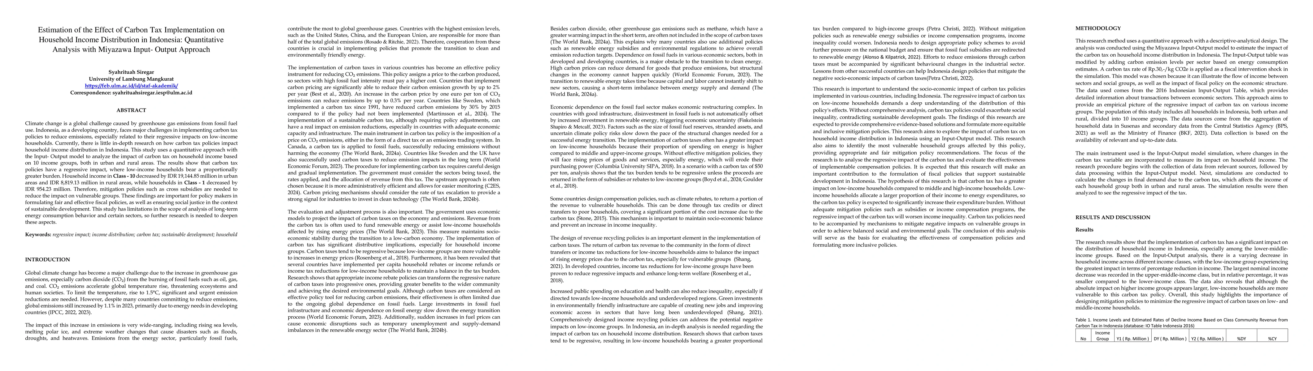 Thumbnail for Estimation of the Effect of Carbon Tax Implementation on Household
  Income Distribution in Indonesia: Quantitative Analysis with Miyazawa Input-
  Output Approach