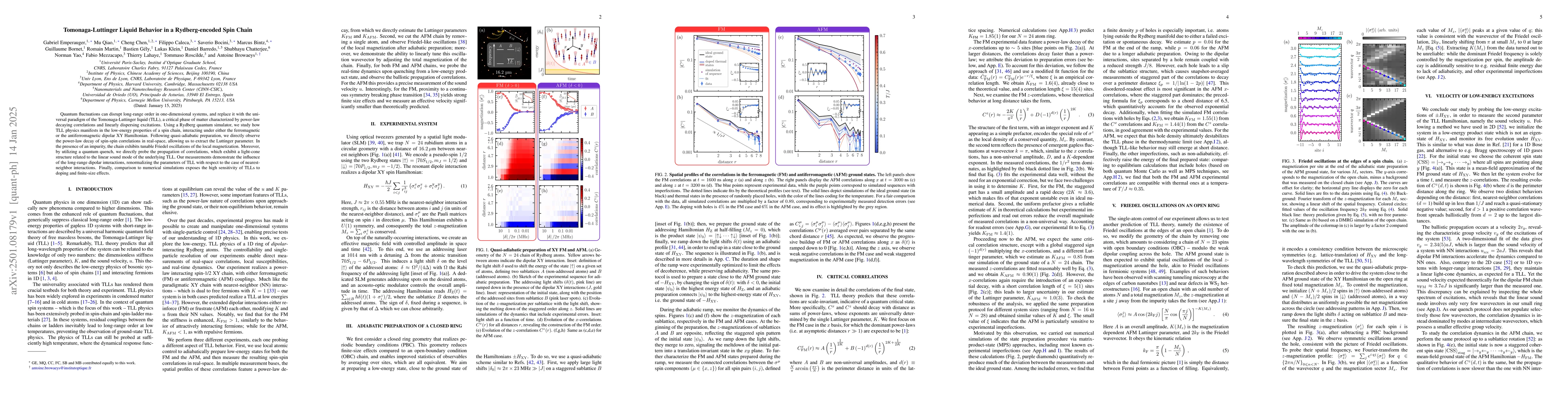 Thumbnail for Tomonaga-Luttinger Liquid Behavior in a Rydberg-encoded Spin Chain