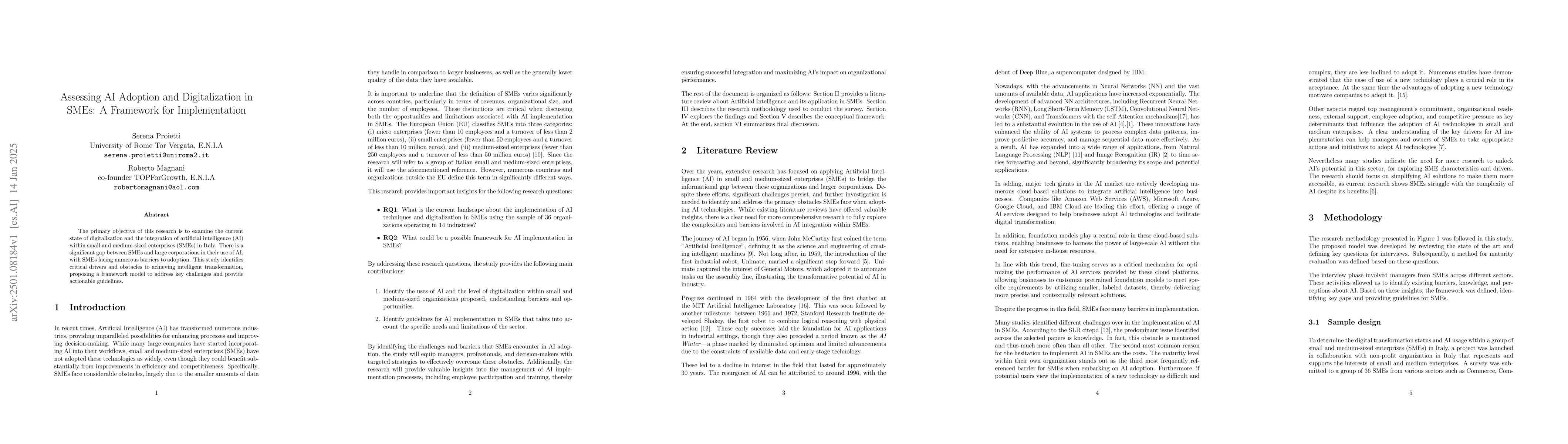 Thumbnail for Assessing AI Adoption and Digitalization in SMEs: A Framework for
  Implementation